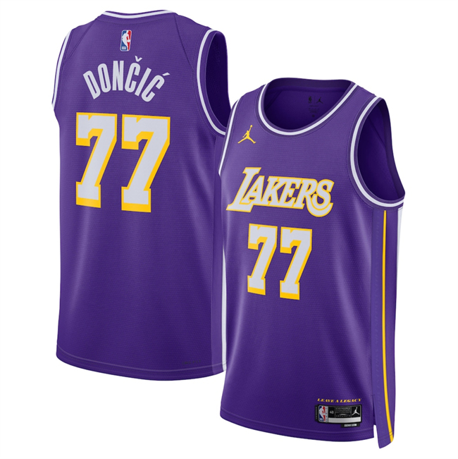 Men's Los Angeles Lakers #77 Luka Dončić Purple 2025 Statement Edition Stitched Basketball Jersey